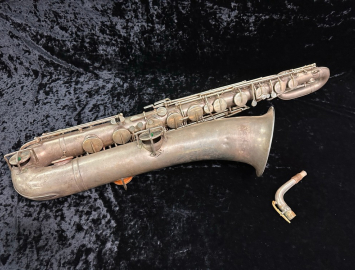 Photo Early Vintage 1917 Buescher True Tone Silver Baritone Saxophone, Serial #34898